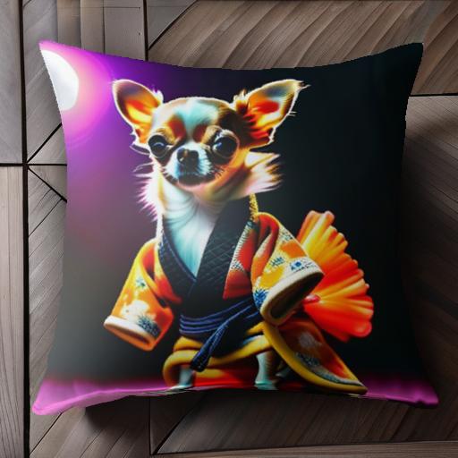 着物 チワワ 武道 コスチューム 日本 クッションカバー 45×45cm アニマル柄 おしゃれ 可愛い クッション本体付き 正方形 犬ファン