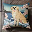 波 ゴールデンレトリバー 海 山 桜 クッションカバー 45×45cm アニマル柄 おしゃれ 可愛い クッション本体付き 正方形 犬ファン