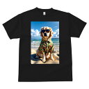 Tシャツ メンズ キッズ 犬ファン 半袖 春夏 犬柄 プリント カジュアル かわいい 人間用 フィットネス ダンス アロハシャツ ゴールデンレトリバー ビーチ 海 サングラス