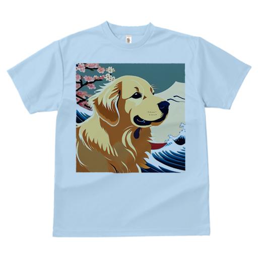 Tシャツ メンズ キッズ 犬ファン 半袖 春夏 犬柄 プリント カジュアル かわいい 人間用 フィットネス ダンス 桜 ゴールデンレトリバー 波 日本画