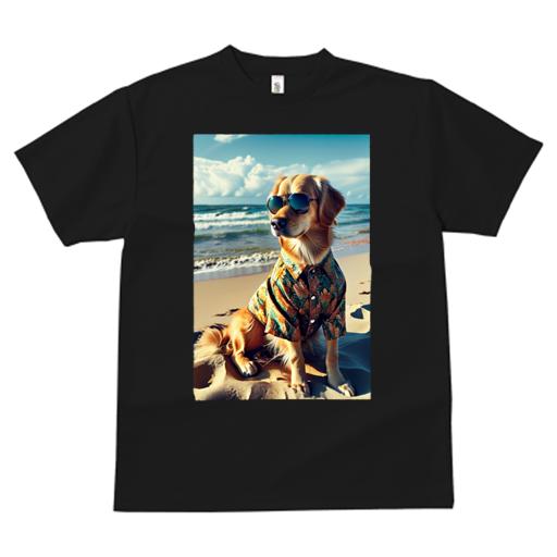 Tシャツ メンズ キッズ 犬ファン 半袖 春夏 犬柄 プリント カジュアル かわいい 人間用 フィットネス ダンス アロハシャツ ゴールデンレトリバー ビーチ サングラス 海