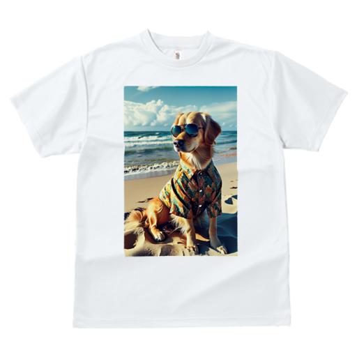 Tシャツ メンズ キッズ 犬ファン 半袖 春夏 犬柄 プリント カジュアル かわいい 人間用 フィットネス ダンス アロハシャツ ゴールデンレトリバー ビーチ サングラス 海