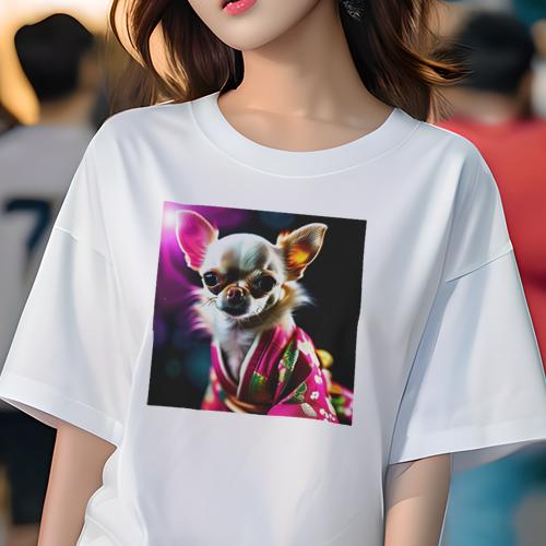 Tシャツ レディース 犬ファン 半袖 春夏 犬柄 プリント カジュアル かわいい 人間用 フィットネス ダンス 着物 チワワ 和柄 花柄