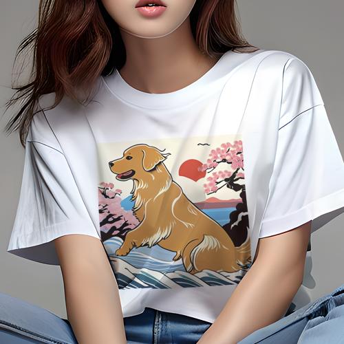 Tシャツ レディース 犬ファン 半袖 春夏 犬柄 プリント カジュアル かわいい 人間用 フィットネス ダンス 波 ゴールデンレトリバー 桜 太陽 海 Tシャツ レディース 犬ファン 半袖 春夏 犬柄 プリント カジュアル かわいい 人間用 フィットネス ダンス 波 ゴールデンレトリバー 桜 太陽 海