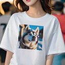 Tシャツ レディース 犬ファン 半袖 春夏 犬柄 プリント カジュアル かわいい 人間用 フィットネス ダンス 帽子 シベリアンハスキー 雪(4)