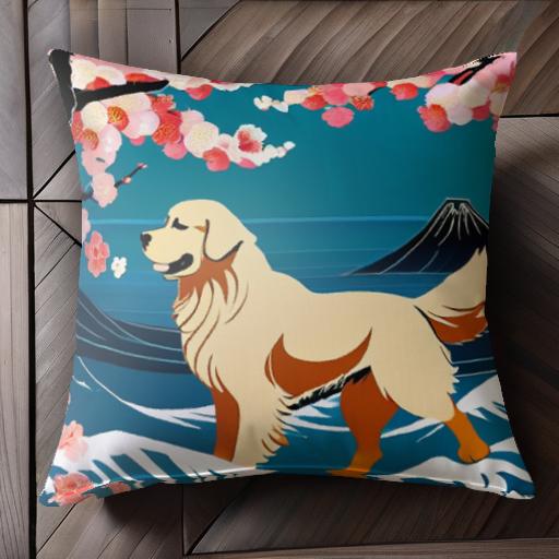 桜 ゴールデンレトリバー 波 富士山 クッションカバー 45×45cm アニマル柄 おしゃれ 可愛い クッション本体付き 正方形 犬ファン 桜 ゴールデンレトリバー 波 富士山 クッションカバー 45×45cm アニマル柄 おしゃれ 可愛い クッション本体付き 正方形 犬ファン
