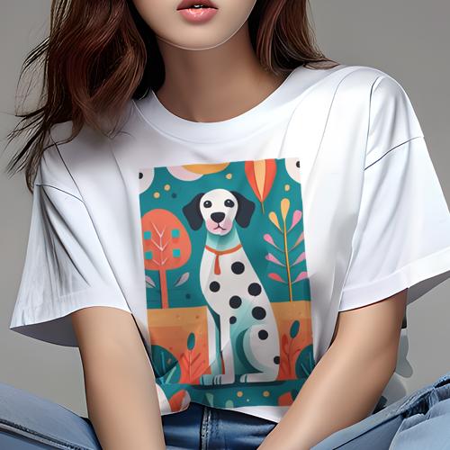 Tシャツ レディース 犬ファン 半袖 春夏 犬柄 プリント カジュアル かわいい 人間用 フィットネス ダンス 木 ダルメシアン 植物 ポップ