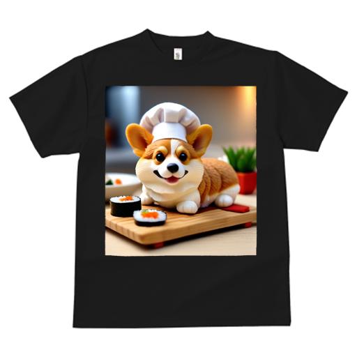 Tシャツ メンズ キッズ 犬ファン 半袖 春夏 犬柄 プリント カジュアル かわいい 人間用 フィットネス ダンス 寿司 コーギー コック帽 木製トレイ