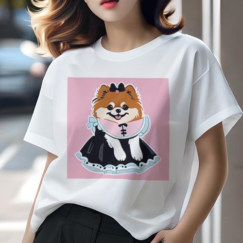 Tシャツ レディース 犬ファン 半袖 春夏 犬柄 プリント カジュアル かわいい 人間用 フィットネス ダンス ドレス ポメラニアン リボン