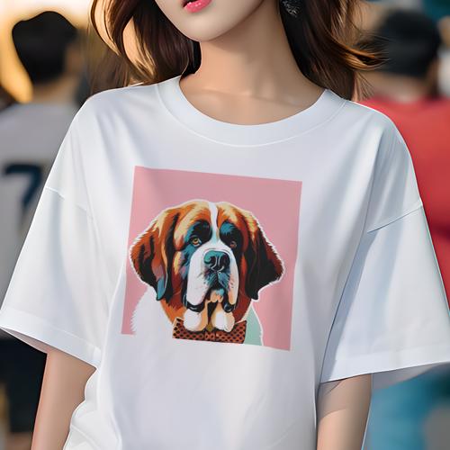 Tシャツ レディース 犬ファン 半袖 春夏 犬柄 プリント カジュアル かわいい 人間用 フィットネス ダンス 蝶ネクタイ セントバーナード