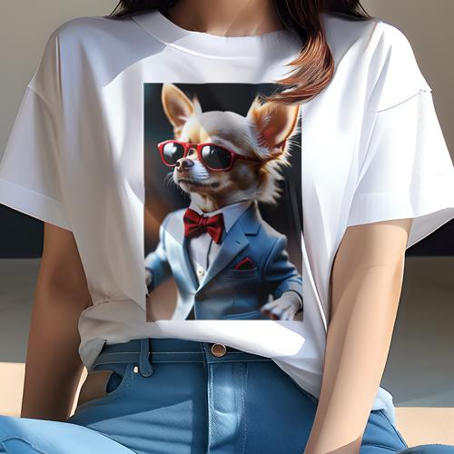 Tシャツ レディース 犬ファン 半袖 春夏 犬柄 プリント カジュアル かわいい 人間用 フィットネス ダンス スーツ チワワ 蝶ネクタイ サングラス ポケットチーフ Tシャツ レディース 犬ファン 半袖 春夏 犬柄 プリント カジュアル かわいい 人間用 フィットネス ダンス スーツ チワワ 蝶ネクタイ サングラス ポケットチーフ