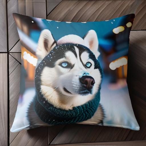 冬 シベリアンハスキー 雪 クリスマス ライト クッションカバー 45×45cm アニマル柄 おしゃれ 可愛い ..