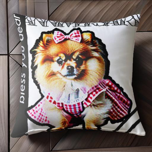 リボン ポメラニアン ワンピース クッションカバー 45×45cm アニマル柄 おしゃれ 可愛い クッション本..