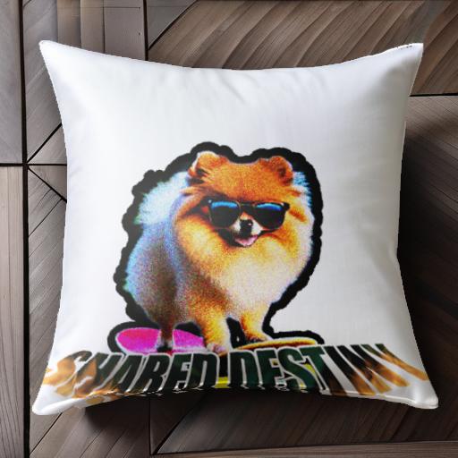 サングラス ポメラニアン スケートボード クッションカバー 45×45cm アニマル柄 おしゃれ 可愛い クッ..