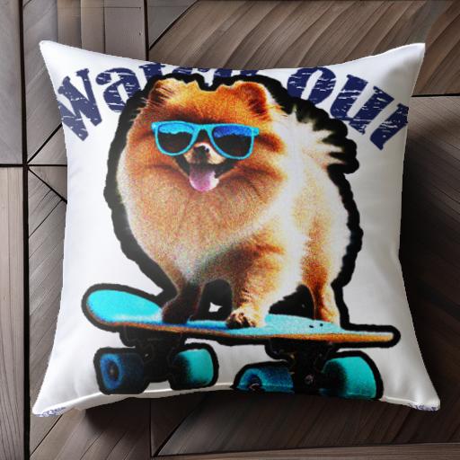 スケートボード ポメラニアン サングラス Watch Out クッションカバー 45×45cm アニマル柄 おしゃれ 可..