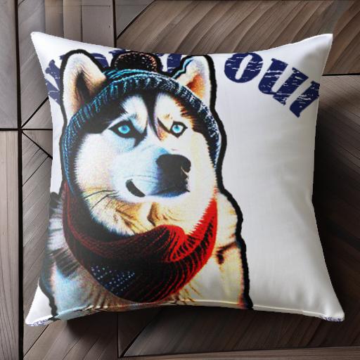 ニット帽 シベリアンハスキー マフラー クッションカバー 45×45cm アニマル柄 おしゃれ 可愛い クッション本体付き 正方形 犬ファン