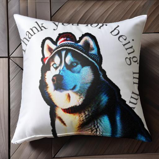 帽子 シベリアンハスキー クッションカバー 45×45cm アニマル柄 おしゃれ 可愛い クッション本体付き ..