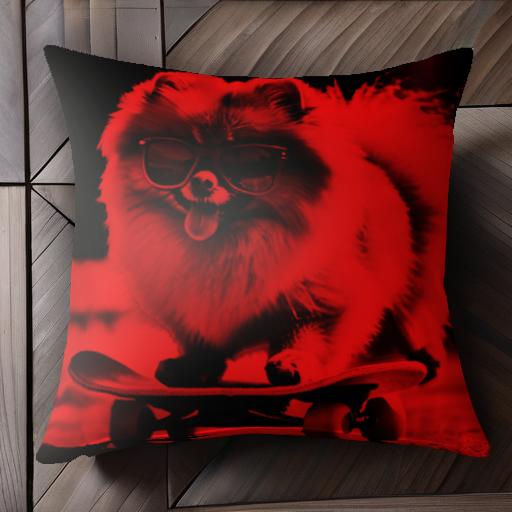 スケートボード ポメラニアン サングラス クッションカバー 45×45cm アニマル柄 おしゃれ 可愛い クッ..