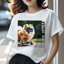 Tシャツ レディース 犬ファン 半袖 春夏 犬柄 プリント カジュアル かわいい 人間用 フィットネス ダンス スケートボード ポメラニアン サングラス(4)