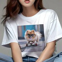 Tシャツ レディース 犬ファン 半袖 春夏 犬柄 プリント カジュアル かわいい 人間用 フィットネス ダンス サングラス ポメラニアン スケートボード