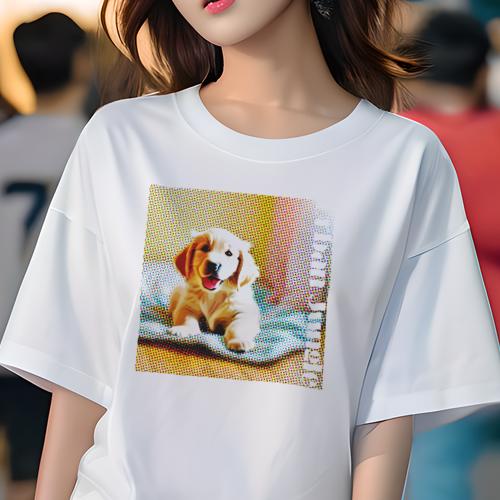 Tシャツ レディース 犬ファン 半袖 春夏 犬柄 プリント カジュアル かわいい 人間用 フィットネス ダンス ゴールデンレトリバー