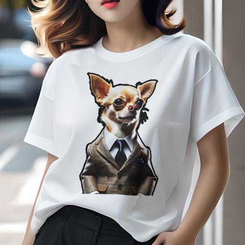 Tシャツ レディース 犬ファン 半袖 春夏 犬柄 プリント カジュアル かわいい 人間用 フィットネス ダンス スーツ チワワ ネクタイ