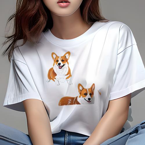 Tシャツ レディース 犬ファン 半袖 春夏 犬柄 プリント カジュアル かわいい 人間用 フィットネス ダンス コーギー Tシャツ レディース 犬ファン 半袖 春夏 犬柄 プリント カジュアル かわいい 人間用 フィットネス ダンス コーギー