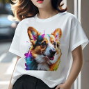 Tシャツ レディース 犬ファン 半袖 春夏 犬柄 プリント カジュアル かわいい 人間用 フィットネス ダンス カラフル コーギー アート ポップ
