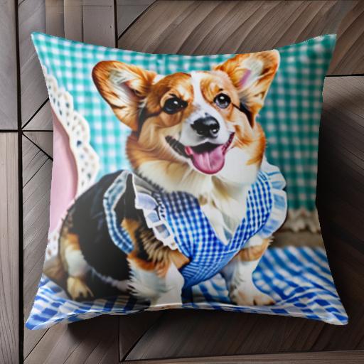 ギンガムチェック コーギー エプロン クッションカバー 45×45cm アニマル柄 おしゃれ 可愛い クッショ..