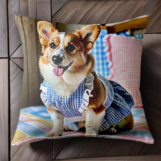 ギンガムチェック コーギー ワンピース ベッド クッションカバー 45×45cm アニマル柄 おしゃれ 可愛い ..