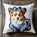 リボン コーギー ワンピース クッションカバー 45×45cm アニマル柄 おしゃれ 可愛い クッション本体付き 正方形 犬ファン