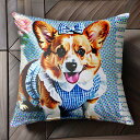 リボン コーギー ワンピース クッションカバー 45×45cm アニマル柄 おしゃれ 可愛い クッション本体付き 正方形 犬ファン