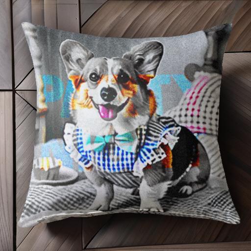 ケーキ コーギー 蝶ネクタイ クッションカバー 45×45cm アニマル柄 おしゃれ 可愛い クッション本体付..