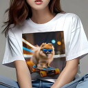 Tシャツ レディース 犬ファン 半袖 春夏 犬柄 プリント カジュアル かわいい 人間用 フィットネス ダンス スケートボード ポメラニアン サングラス(4)