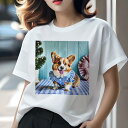 Tシャツ レディース 犬ファン 半袖 春夏 犬柄 プリント カジュアル かわいい 人間用 フィットネス ダンス クリスマスツリー コーギー チェック柄 リボン