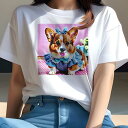 Tシャツ レディース 犬ファン 半袖 春夏 犬柄 プリント カジュアル かわいい 人間用 フィットネス ダンス リボン コーギー ワンピース チェック柄 花