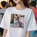 Tシャツ レディース 犬ファン 半袖 春夏 犬柄 プリント カジュアル かわいい 人間用 フィットネス ダンス ギンガムチェック コーギー ワンピース ベッド