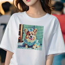 Tシャツ レディース 犬ファン 半袖 春夏 犬柄 プリント カジュアル かわいい 人間用 フィットネス ダンス チェック柄 コーギー リボン ワンピース