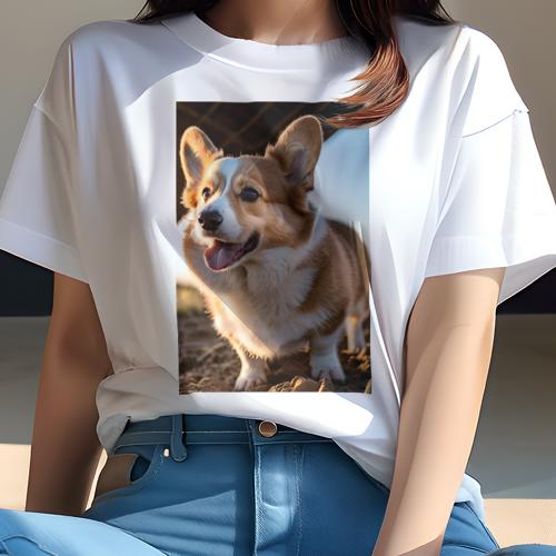 Tシャツ レディース 犬ファン 半袖 春夏 犬柄 プリント カジュアル かわいい 人間用 フィットネス ダンス かわいい コーギー 笑顔 舌 太陽 Tシャツ レディース 犬ファン 半袖 春夏 犬柄 プリント カジュアル かわいい 人間用 フィットネス ダンス かわいい コーギー 笑顔 舌 太陽