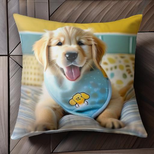 子犬 ゴールデンレトリバー かわいい 笑顔 よだれかけ クッションカバー 45×45cm アニマル柄 おしゃれ ..