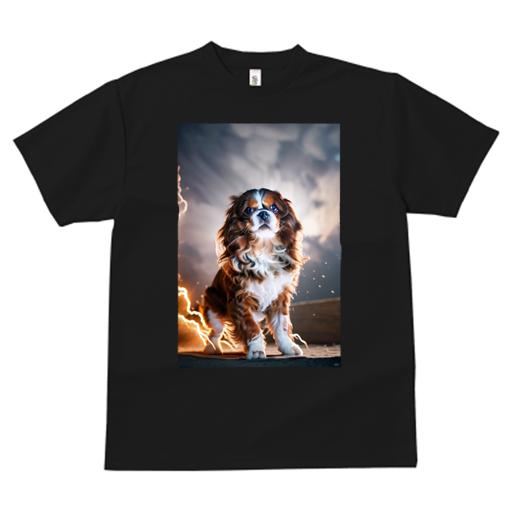 Tシャツ レディース 犬ファン 半袖 春夏 犬柄 プリント カジュアル かわいい 人間用 フィットネス ダンス 雷 キャバリア 稲妻 空