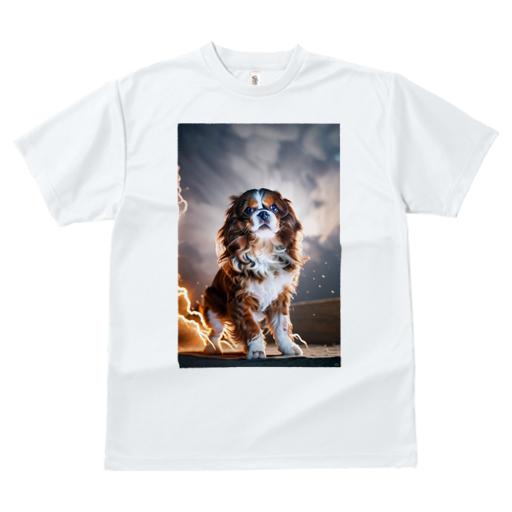 Tシャツ レディース 犬ファン 半袖 春夏 犬柄 プリント カジュアル かわいい 人間用 フィットネス ダンス 雷 キャバリア 稲妻 空