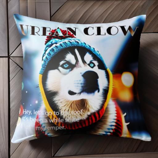 帽子 シベリアンハスキー 冬 雪 ニット帽 クッションカバー 45×45cm アニマル柄 おしゃれ 可愛い クッション本体付き 正方形 犬ファン