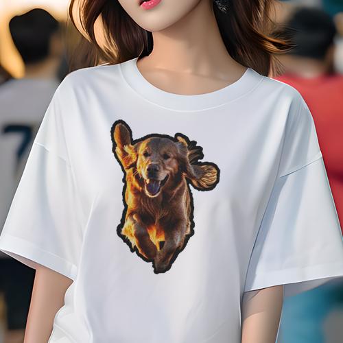 Tシャツ レディース 犬ファン 半袖 春夏 犬柄 プリント カジュアル かわいい 人間用 フィットネス ダンス 笑顔 ゴールデンレトリバー ..