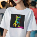 Tシャツ レディース 犬ファン 半袖 春夏 犬柄 プリント カジュアル かわいい 人間用 フィットネス ダンス フレンチブルドッグ(4)