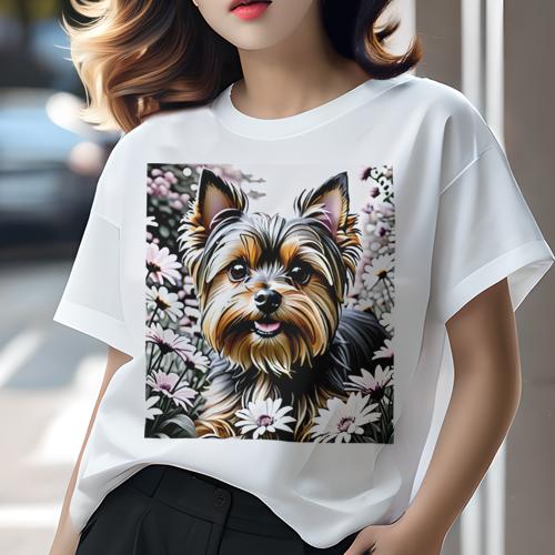 Tシャツ レディース 犬ファン 半袖 春夏 犬柄 プリント カジュアル かわいい 人間用 フィットネス ダンス 花 ヨークシャーテリア Tシャツ レディース 犬ファン 半袖 春夏 犬柄 プリント カジュアル かわいい 人間用 フィットネス ダンス 花 ヨークシャーテリア