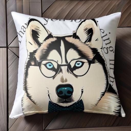 メガネ シベリアンハスキー 蝶ネクタイ クッションカバー 45×45cm アニマル柄 おしゃれ 可愛い クッション本体付き 正方形 犬ファン