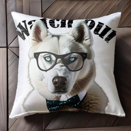 メガネ シベリアンハスキー 蝶ネクタイ クッションカバー 45×45cm アニマル柄 おしゃれ 可愛い クッション本体付き 正方形 犬ファン