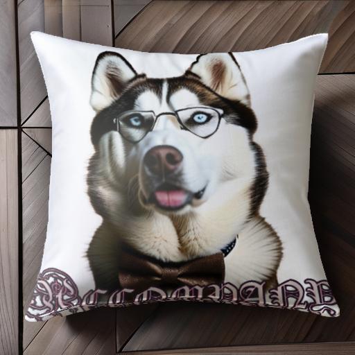 メガネ シベリアンハスキー 蝶ネクタイ クッションカバー 45×45cm アニマル柄 おしゃれ 可愛い クッション本体付き 正方形 犬ファン