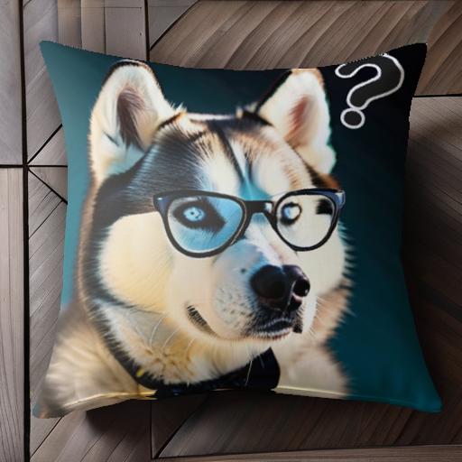 メガネ シベリアンハスキー 蝶ネクタイ 疑問符 クッションカバー 45×45cm アニマル柄 おしゃれ 可愛い ..